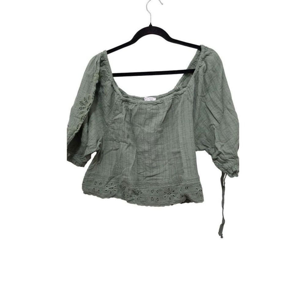 American Eagle Women's M Green Boho Peasant Top Lace Eyelet Details Beach Festiv